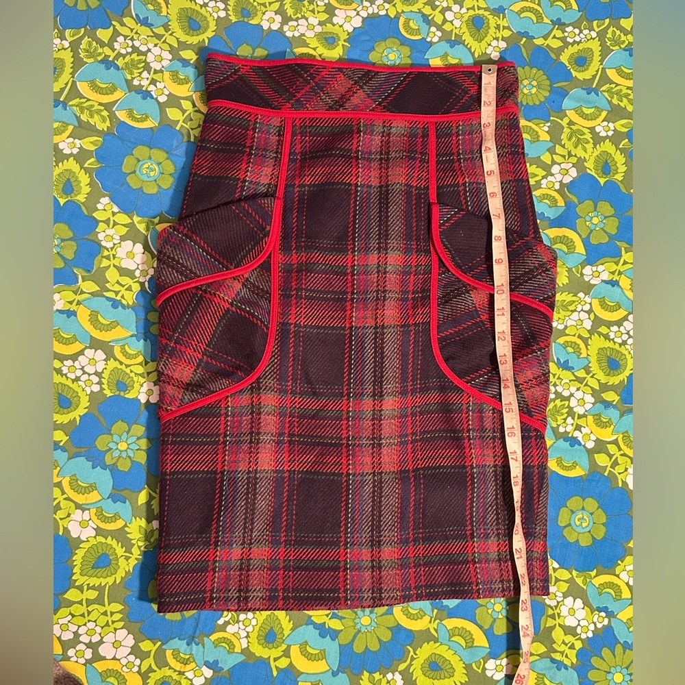 PLENTY by Tracy Reese Anthropologie Wool Midi Skirt Red Black Plaid Pockets SZ 2 - Picture 16 of 16